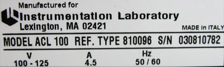 Instrumentation Laboratory ACL 100 Coagulation Analyzer