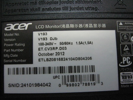 Acer V193 DJB Flat Screen Monitor