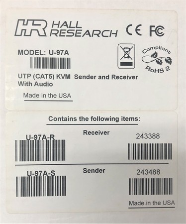 Hall Research, U-97A, UTP (CAT5) KVM Sender and Receiver with Audio